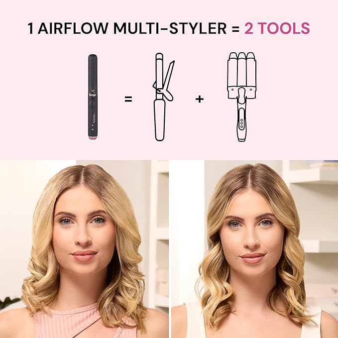 L'ANGE HAIR Le Duo Flex 360° Airflow Titanium Styler | Curling Iron with Adjustable Settings Creates Waves | Air Flow Styler Enhances Volume Locks | Dual Voltage Tool for All Hair Types (Black)