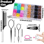 Hair Ties, 17 Colors Elastic Hair Rubber Bands, 2000 Pcs Baby Hair Ties with Hair Styling Tools Organizer Box for Girls, Women, Toddler