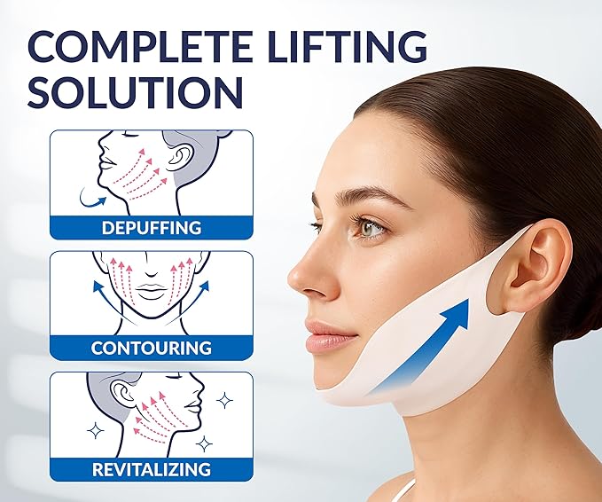 Stylia V Line Lifting Collagen Mask - Lift, Firm & Contour Jawline - Double Chin Reducer Strap with Hyaluronic Acid & Aloe - Neck Tightening and Lifting Mask - Jawline Shaper Face Lift Tape (10PC)