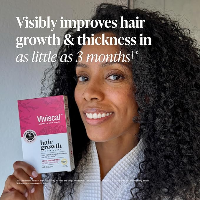 Viviscal Hair Growth Supplements for Women, Thicker Fuller Hair Support for Thinning Hair and Hair Loss, with Biotin and Marine Collagen, Drug-Free, 180 Tablets, 90-Day Supply