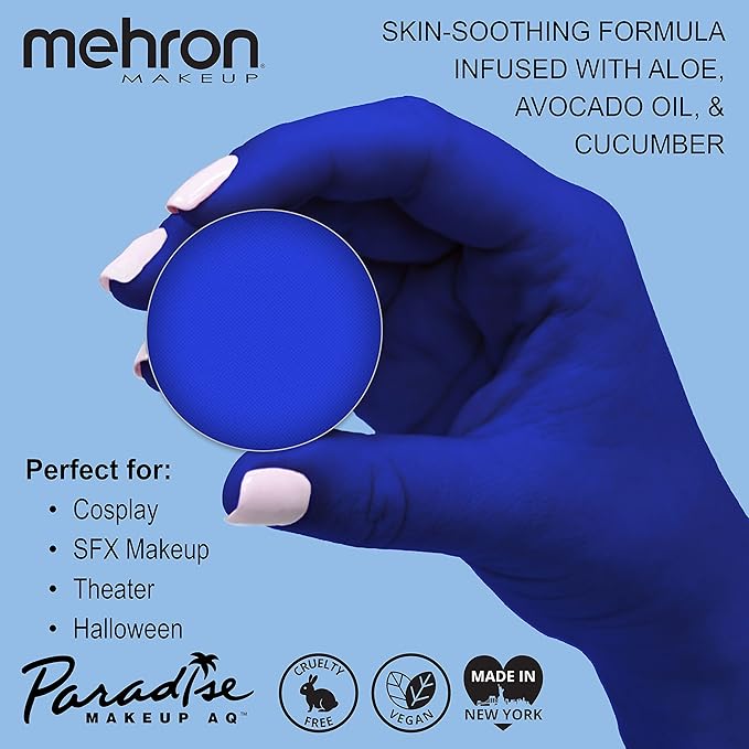Mehron Makeup Paradise Makeup AQ Refill Size | Stage & Screen Performance, Face & Body Painting, Beauty, Cosplay, and Halloween | Water Activated Face Paint, Body Paint .25 oz (7 ml) (LAGOON BLUE)