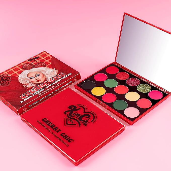KimChi Chic Cherry Chic Eyeshadow Palette - 12 Ultra Pigmented Shades, Shimmer, Matte & Glitter Finishes, Talc Free & Infused with Vitamin E, Cruelty Free, Sex Kitten, 0.68oz