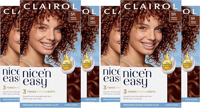 Clairol Nice'n Easy Permanent Hair Dye, 5R Medium Auburn Hair Color, Pack of 6