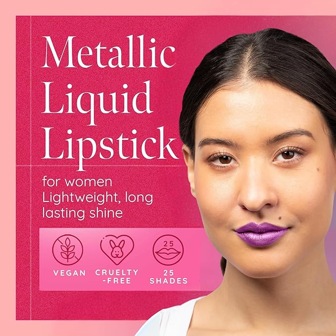 Aromi Purple Lilac Metallic Liquid Lipstick | Bright Lavender Lip Color with Shimmery Finish, Vegan and Cruelty-free, Long-Lasting, Smudge Proof, Handmade (Purple Unicorn)