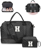 Gifts Personalized Initial Duffle Bag for Teen-Girls - Weekender Overnight Travel Bag with Shoe and Makeup Compartments, Birthday Graduate Gift (Letter H)