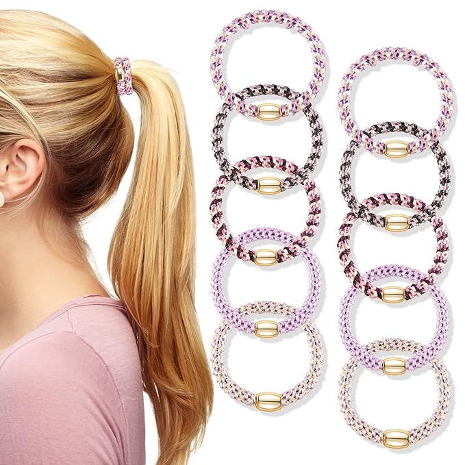 Hair Ties No Damage - 10PCS Ponytail Holders - Elastic Hair Ties for Thick Hair - Braided Hair Bands for Women Girls's Hair - Violet