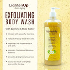 Omic LightenUp Lighten-Up Exfoliating Body Wash - 33.8 Fl oz / 1000 ml - Formulated to Exfoliate and to Nourish Skin, with Shea Butter, Jasmine Oil Argan Oil