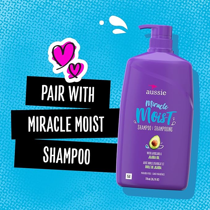 Aussie Miracle Moist with Avocado & Jojoba Oil, Paraben Free Conditioner, 26.2 fl oz (Pack of 2)