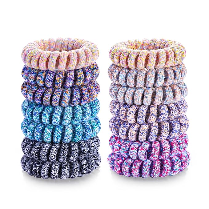 14 Pcs Women Ponytail Braid Hair Elastic No Crease Spiral Hair Ties, Girls Multi-color Waterproof Coil Hair Accessories (Medium Hair Ties)