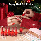 Beetles 27Pcs Gel Nail Polish Kit with U V Light Christmas Gifts for Women Teen Girls - 6 Colors Gel Nail Kit Merry Glitz Red Gold Cat Eye Glitter Jelly Winter Set Soak Off Salon DIY Manicure Set