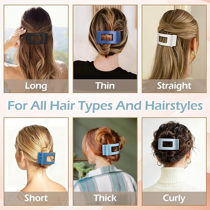 French Flat Hair Clips for Women 6pcs Hair Claw Clips for Thick or Thin Hair Matte Claw Clips for Girls Barrettes Non-Slip Strong Hold Hair Accessories for Women (Blue)