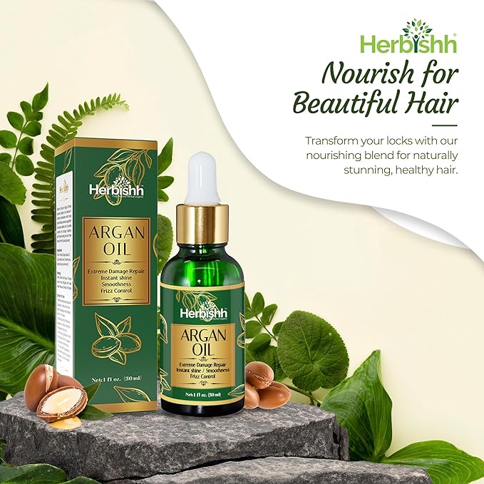 Herbishh Amazing Argan Oil, Pure Moroccan Argan Oil for Skin & Hair, Repair Damaged Hair, Deep Nourish Anti-UV-30ML-(3pack)