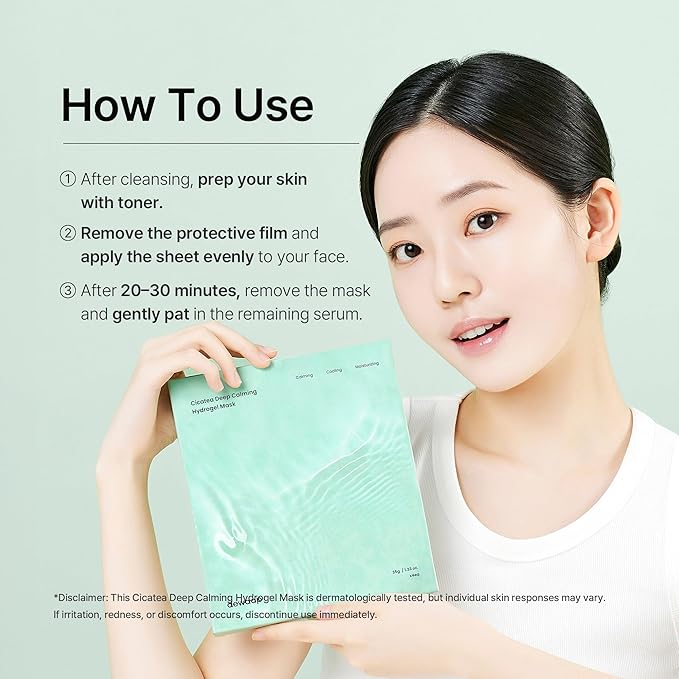 Cicatea Deep Calming Hydrogel Mask, Pore Minimizing with Centella Asiatica, Hydrating Face Mask for All Skin Types, Korean Skincare (35g x 4ea)