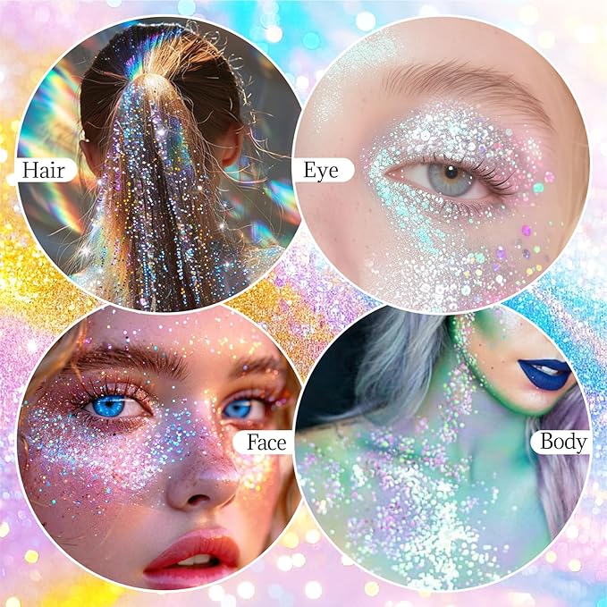 DAGEDA Sparkling Pink Body Glitter Stick,Sparkly Face Glitter Makeup,Holographic Hair Glitters Mermaid Makeup Rave Outfits for Women, Shimmer Face Paint Stick Singer Concert Accessories