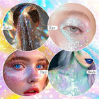DAGEDA White Body Glitter Stick,Sparkly Face Glitter Makeup,Holographic Hair Glitters Mermaid Makeup Rave Outfits for Women, Shimmer Face Paint Stick Singer Concert Accessories