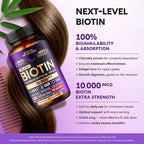 Biotin 10000mcg with Silicon - Pharmaceutical Grade Biotin Supplement for Women - Hair Growth Support, Skin & Nails - Max Strength & 100% Bioavailability - Made in USA - 120 Softgels, 120 Days Supply