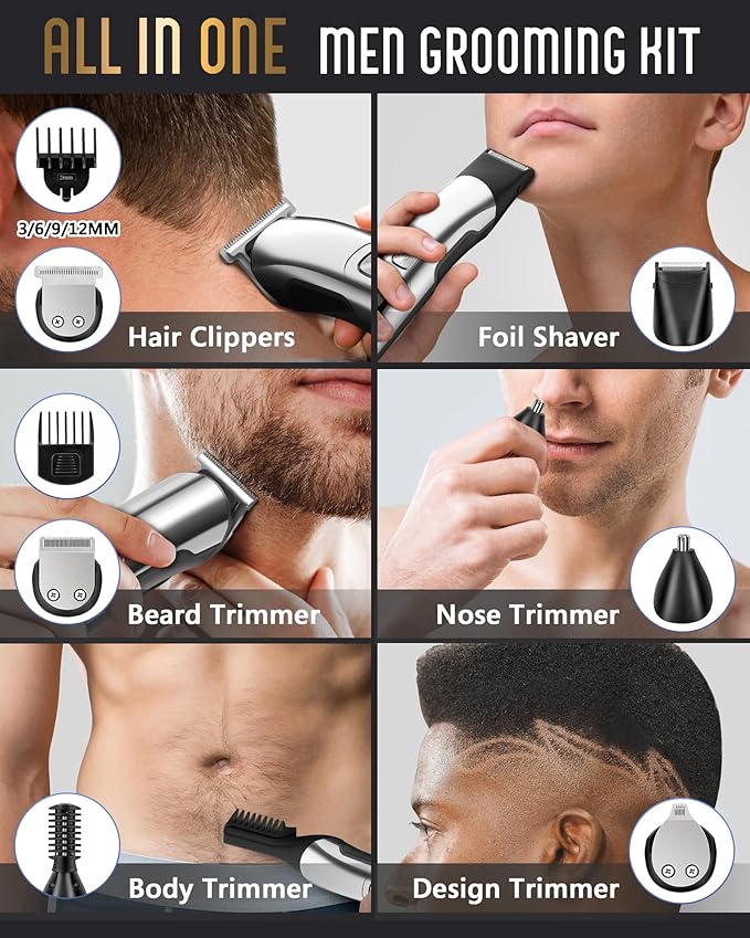 Ufree Beard Trimmer for Men, Waterproof Electric Razor for Nose, Body, Face & Mustache, Cordless Hair Clippers Shavers Grooming Kit, Gifts for Men Husband Father