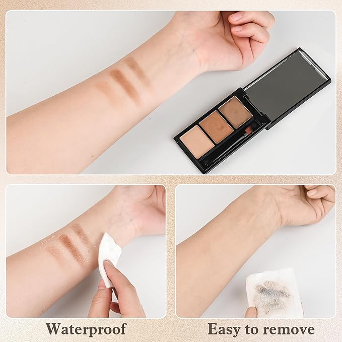 Eyebrow Powder，Eyebrow Kit Makeup Palette，3 Colors Eye Brow Powder With Mirror&Brow Brush for Women，LongLasting，Waterproof，Fill & Sculpt，Defined Natural Brows，Friendly Compact，Dark/light Brown 02