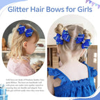 4" Sparkly Glitter Sequin Ribbon Hair Bow Clips,Pearl Wedding Boutique Alligator Barrettes Pins for Teens Toddler,Cheerleader Girls Kids Birthday Party Dress Decor Accessory (Deep Blue)