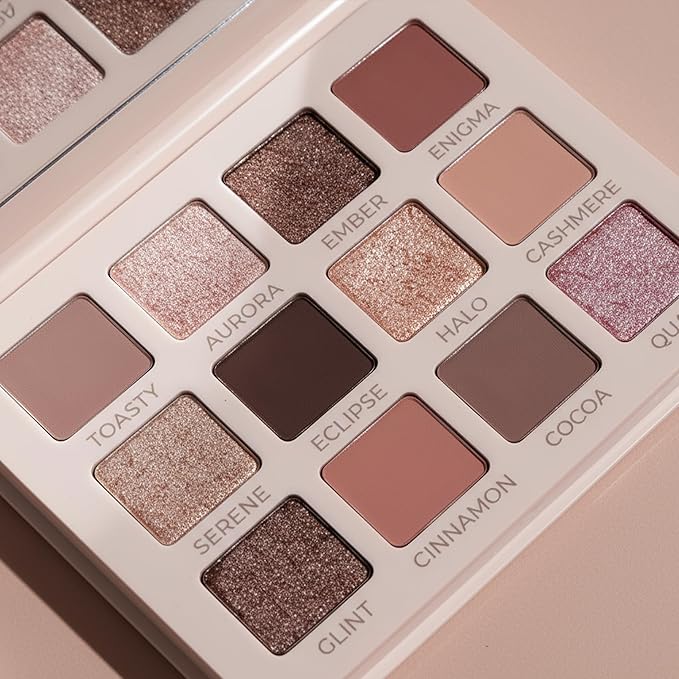 Lamora Nude Eyeshadow Palette - 12 Soft Pink Rose Shadows, Multi-Use Eye Makeup Palette with Matte & Shimmer Finishes, Ultra-Blendable Everyday Neutrals, Long-lasting Wear, Travel Makeup with Mirror