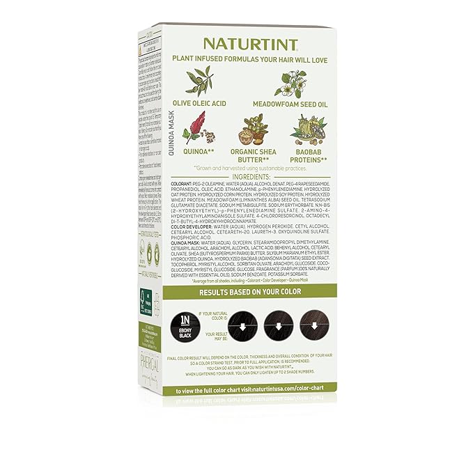 Naturtint 1N Ebony Black Permanent Hair Color (Pack of 1), Ammonia Free, Vegan, Cruelty Free, up to 100% Gray Coverage, Long Lasting Results (Packaging may vary)