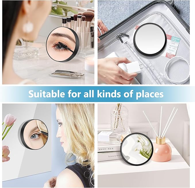 20X Magnifying Mirror, Magnified Makeup Mirror with 2 Tweezers, Magnifying Mirrors with Suction Cup for Bathroom, Travel Mirrors for Women, Ideal for Makeup, 3.5 Inches (Black)
