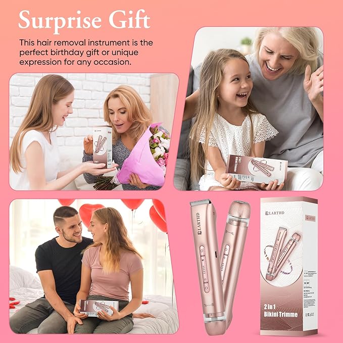 2 in 1 Women Electric Shaver Dual Head Bikini Trimmer for Women IPX7 Waterproof Wet & Dry Use Body Hair Trimmer and Facial Hair Remover for Bikini Underarm Leg Arm Body Face