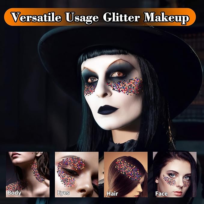 Halloween Black Red Face Glitter Gel,Carnival Festival Rave Accessories Sequins Body Glitter Paint for Hair Lip Eye Clavicle,Singer Concerts Chunky Hair Sparkles for Kids and Women