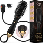 Professional Dual Voltage Blowout Hair Dryer Brush for European Travel 110V-120V/220V-240V, Black Gold Dryer and Volumizer, Hot Air Brush for Women, 2.4 INCHES Oval Shape