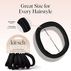 Kitsch Hair Ties No Damage - Strong, Stretchy Hair Bands | Soft Nylon Ponytail Holders, Snag-Free Rubber Bands, Perfect for Updos & Braids | Ideal Gifts for Women - Black, 8pcs