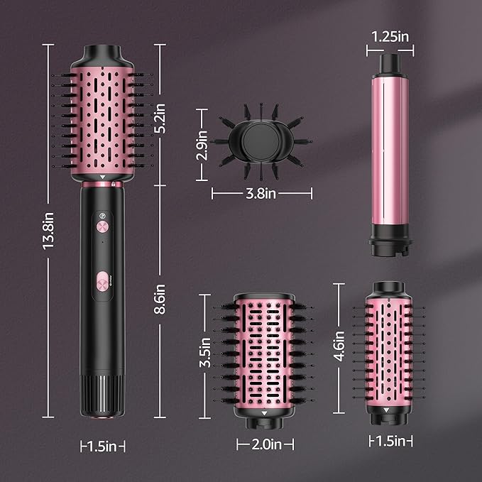 SKIMI 110,000 RPM Brushless Motor Hair Dryer Brush - 5 Muti-Styler for Fast Drying, Curling, Volumizing & Straightening | High-Speed Hot Air Brush for All Hair Types (Black & Blush Red)