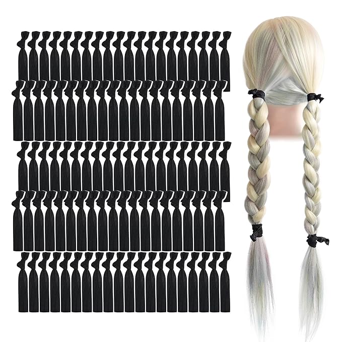 MEEDEE Hair Ties Pack: 100 Black No Crease Soft Knotted Ribbon Ties for Women - Ouchless, No Damage, Suitable for Ponytails, Yoga, and Bracelets