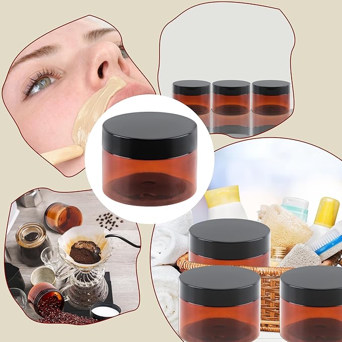 30 Pack 4 oz Amber Plastic Jars with Lids Empty Refillable Cosmetic Container for Beauty Essential Products Body Butter Creams Gel and Lotion