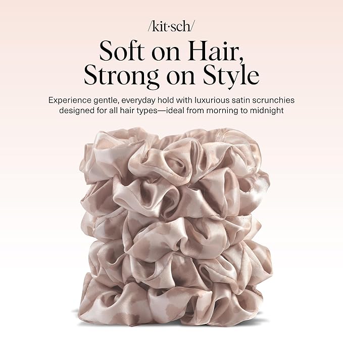 Kitsch Leopard Prints Satin Scrunchies for Women - No Crease Hair Ties for Girls, Scrunchies For All Hair Types and Textures, Perfect for Day or Night | Ideal Gifts for Women - 5 Pcs