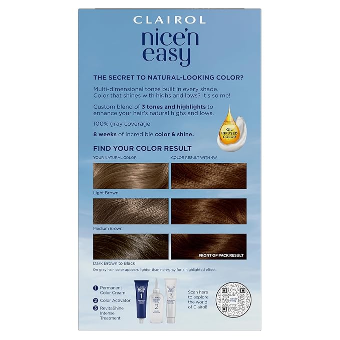 Clairol Nice'n Easy Permanent Hair Dye, 4W Dark Mocha Brown Hair Color, Pack of 3