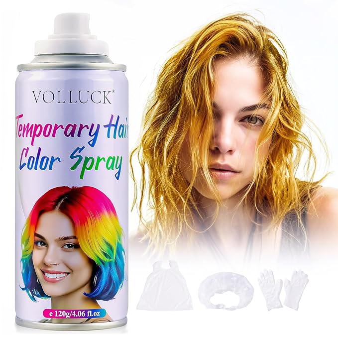 VOLLUCK Temporary Hair Color Spray, Instant Washable Hair Dye for All Hair Types, Vibrant Color for Party, Halloween, Cosplay, and Daily Use (#1 Blonde)