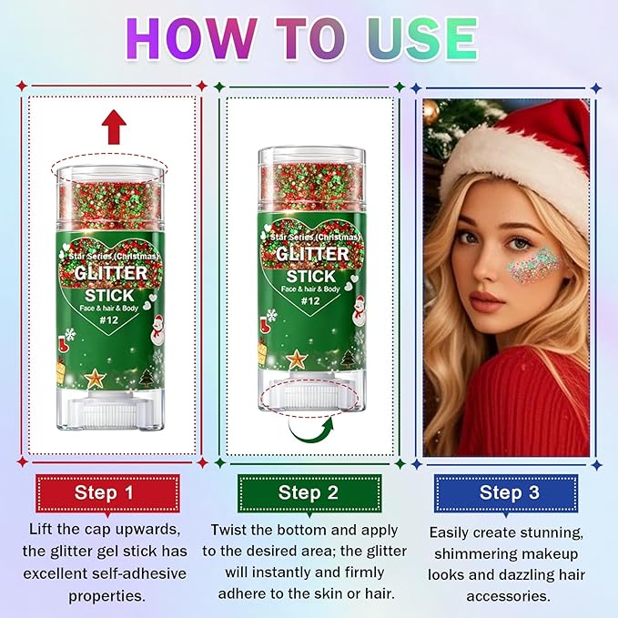 Purple Body Glitter Stick, Face Body Glitter Gel Holographic Hair Glitter Halloween Chunky Sequin Waterproof Face Paint Stick Glitter Makeup for Women