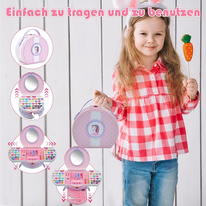 Kids Makeup Sets for Girls - Washable and Safe Makeup for Kids with Dresser Vanity Case, Girls Makeup Sets Ages 3-12, Christmas Birthday Gifts Toys for 4 5 6 7 8 9 Year Old Girl(Pink Purple)