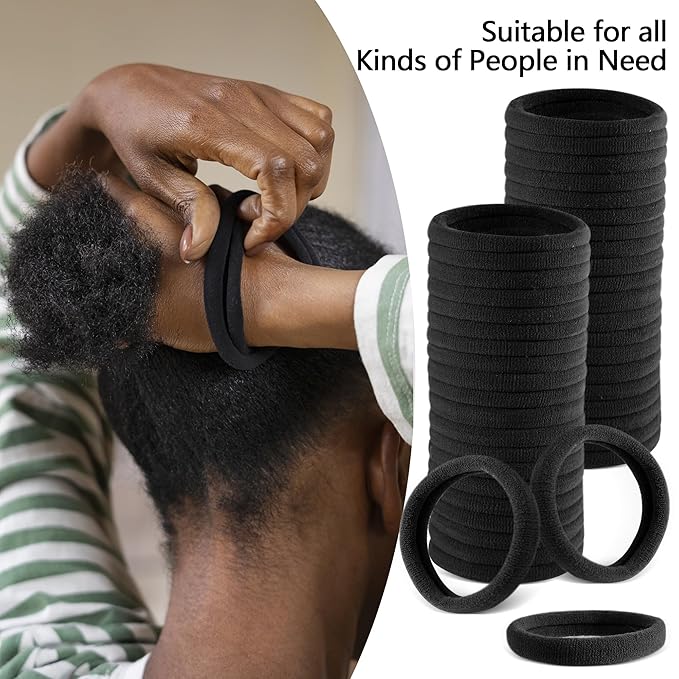 120 Pcs Black Hair Ties No Damage for Women, Ponytail Holders for Thick Hair, Seamless Cloth Fabric Soft Hair Bands for Women's Hair, Hair Elastics Pony Tails Hair Tie Hair Band (Black)