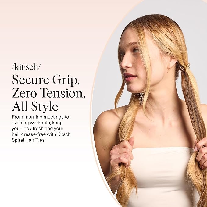 Kitsch Spiral Hair Ties for Women – Hair Ties No Damage, Ponytail Holders for Thick and Thin Hair – Creaseless and Dent-Free Coil, Phone Cord Style | Ideal Gifts for Women - 8pc Set, Brunette