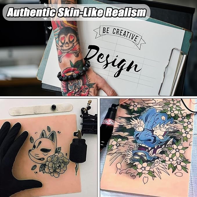 2MM Tattoo Practice Skin with Transfer Papers Kit - YONGDA 20pcs Double-Sided Realistic Fake Skin with 20 Thermal Stencil Papers for Tattoo Training, Beginner & Professional Use