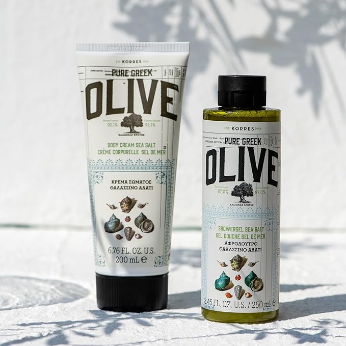 KORRES Olive Body Lotion for Dry Skin, Moisturizer Cream with Vitamin E, Aloe and Pure Greek Olive Oil for Body Care, Hydrating and Nourishing for Smooth, Supple Skin, Sea Salt Scented, 6.76 fl oz