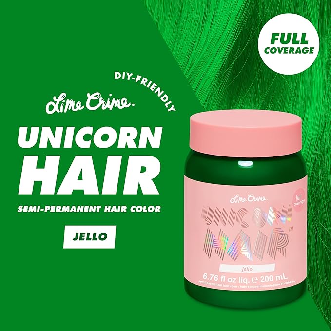 Lime Crime Unicorn Hair Dye Full Coverage, Jello (Tropical Green) - Vegan and Cruelty Free Semi-Permanent Hair Color Conditions & Moisturizes - Temporary Green Hair Dye With Sugary Citrus Vanilla