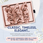 Blissy Silk Scrunchies (3 Pack) - 100% Pure Mulberry Silk - 22 Momme 6A High-Grade Fibers Scrunchie for Straight & Curly Hair - Preventing Breakage, Tangling, & Creasing (Pink Skinny)