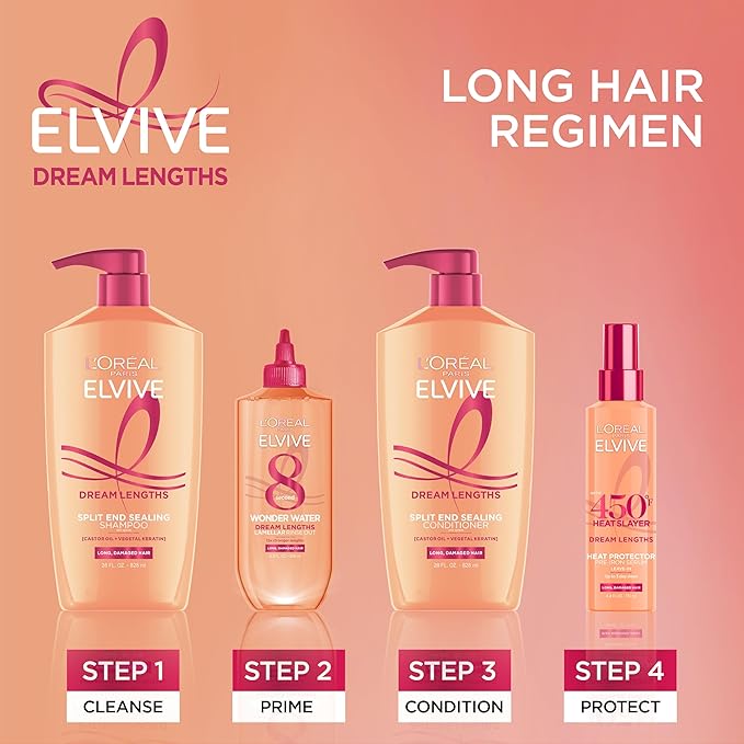 L'Oreal Paris Elvive Dream Lengths Restoring Shampoo With Fine Castor Oil and Vitamins B3 and B5 for Long, Damaged Hair, Visibly Repairs Damage Without Weighdown With System, 28 Fl Ounce