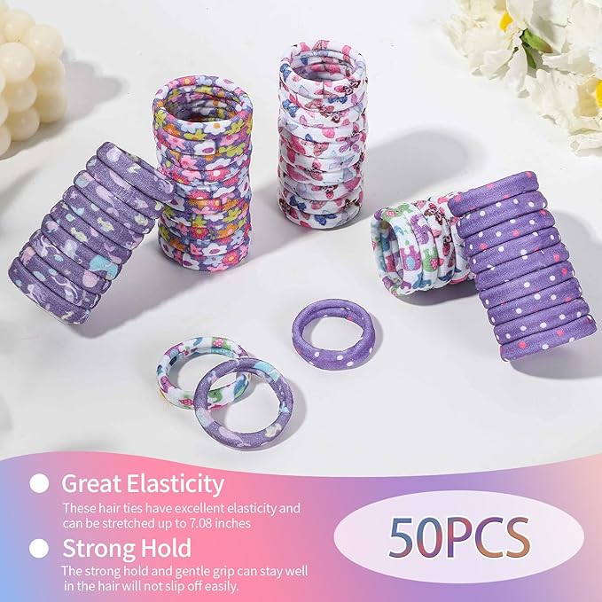 Bessrung 50 PCS Seamless Hair Ties, No Damage Elastics Hair Ties for Women Girls, Soft Stretchy Ponytail Holders for Thin Thick Hair, Snag-Free Hair Bands Stocking Stuffers Christmas Gift(Purple)