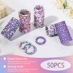 Bessrung 50 PCS Seamless Hair Ties, No Damage Elastics Hair Ties for Women Girls, Soft Stretchy Ponytail Holders for Thin Thick Hair, Snag-Free Hair Bands Stocking Stuffers Christmas Gift(Purple)