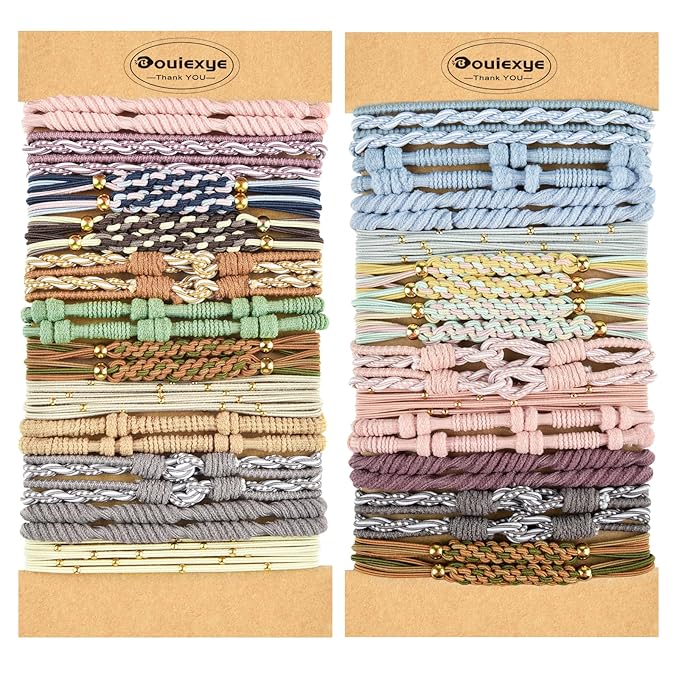 Boho Hair Ties Bracelets for Women, 48PCS Hair Tie Bracelets 5 Styles Boho Hair Accessories 20 Colors Hair Ties No Damage for Thick Hair