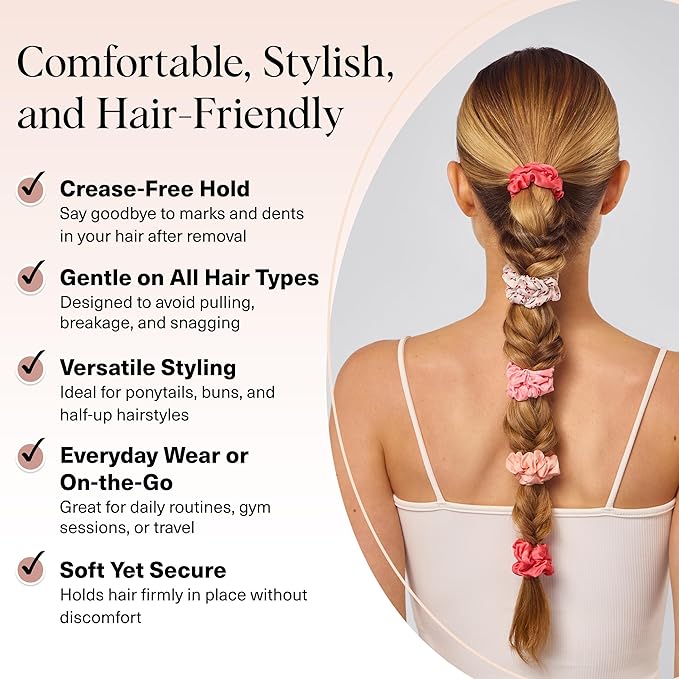 Kitsch Satin Scrunchies for Women - No Crease Hair Ties for Girls | Scrunchies For All Hair Types and Textures, Perfect for Day or Night | Ideal Gifts for Women - Assorted Cherry Blossom, 5pcs