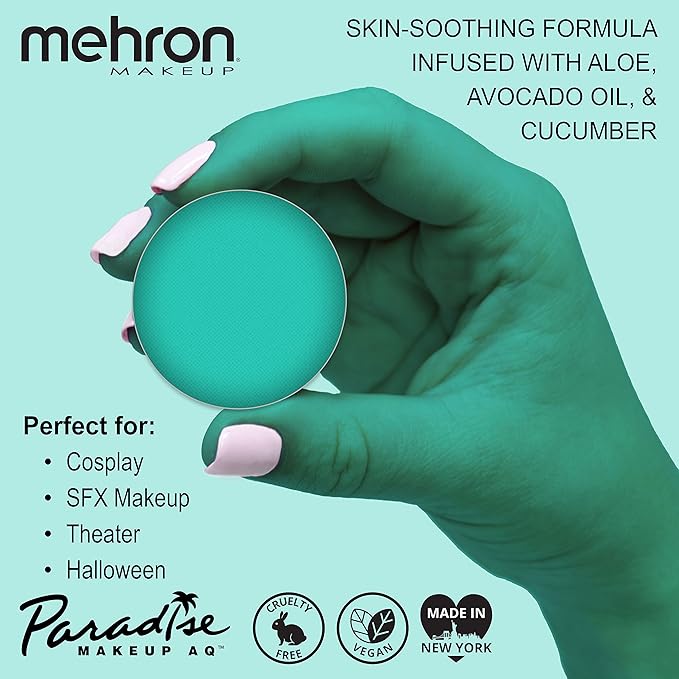 Mehron Makeup Paradise Makeup AQ Refill Size | Stage & Screen, Face & Body Painting, Beauty, Cosplay, and Halloween | Water Activated Face Paint, Body Paint .25 oz (7 ml) (Teal)